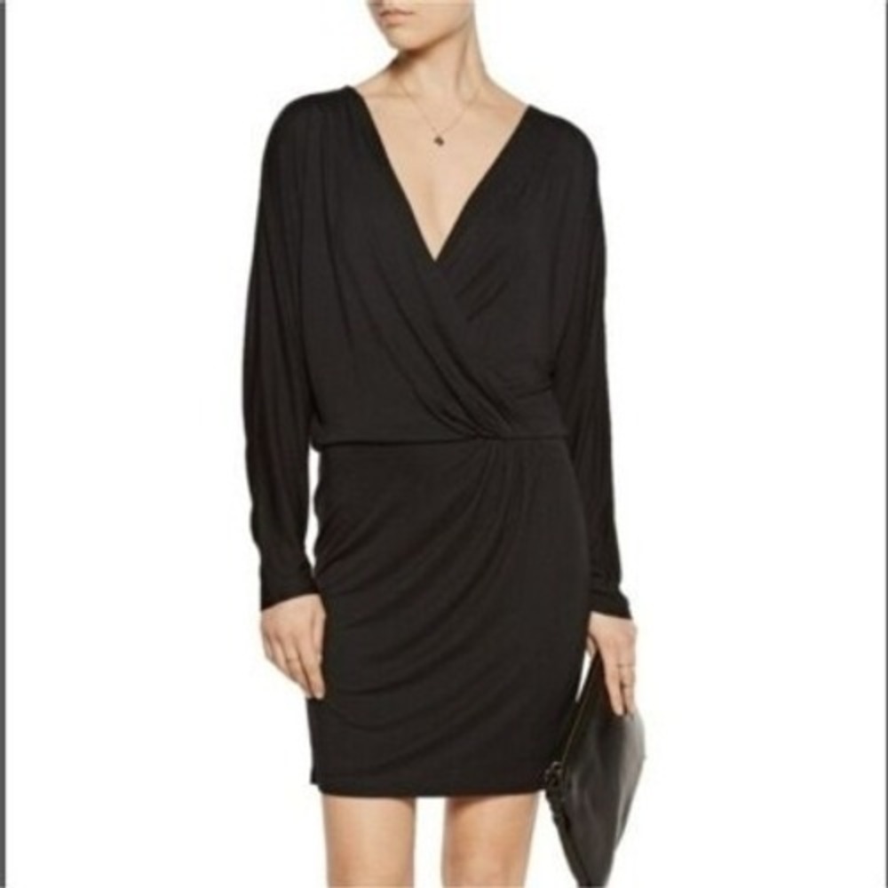 Haute Hippie Black Modal Wrap Mini Dress Dolman Sleeve HHHO11-3028 Womens Small